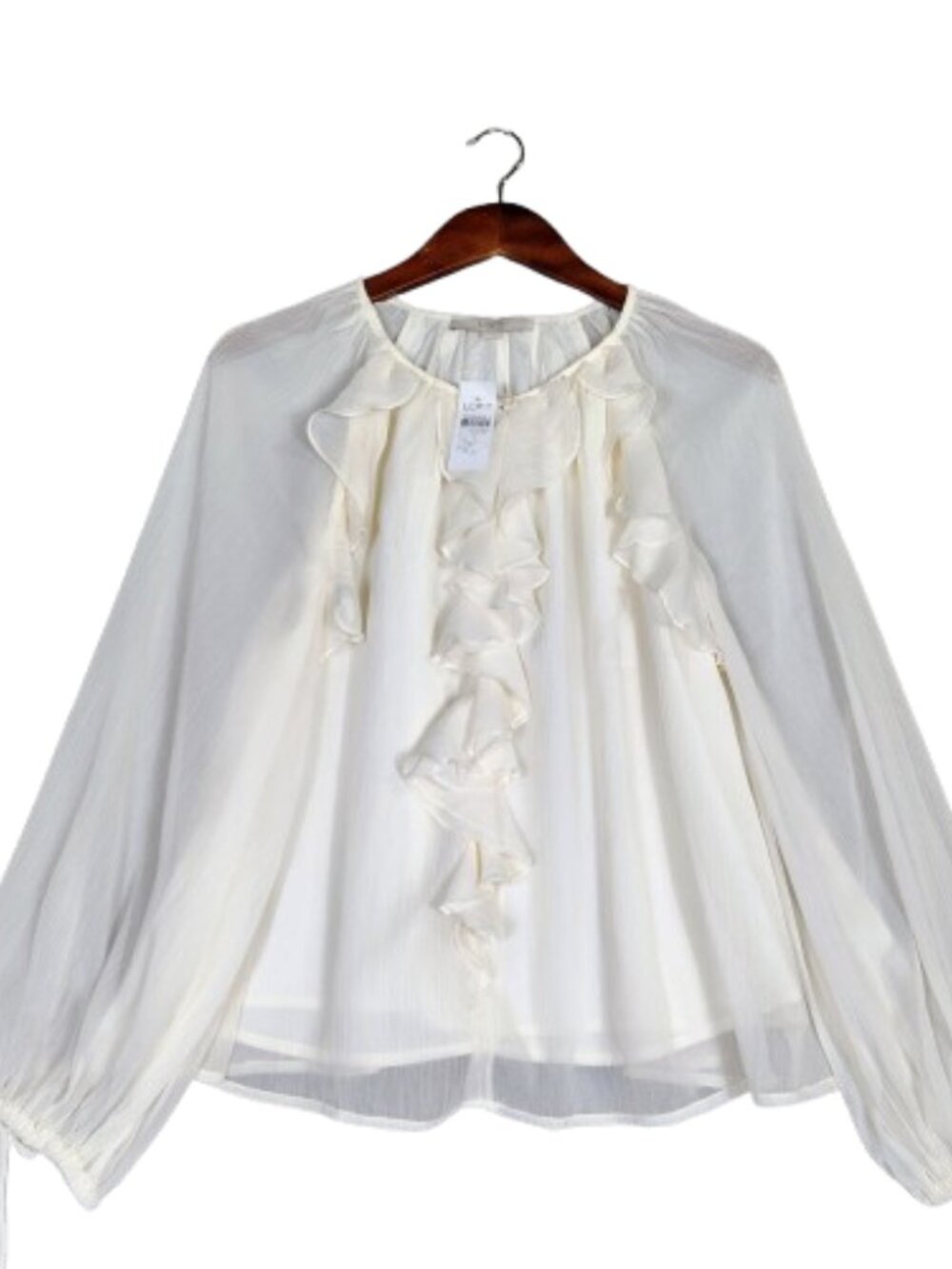 Loft Top Women's Medium Popcorn Chiffon Ruffle Long Sleeve Blouse Romantic NWT